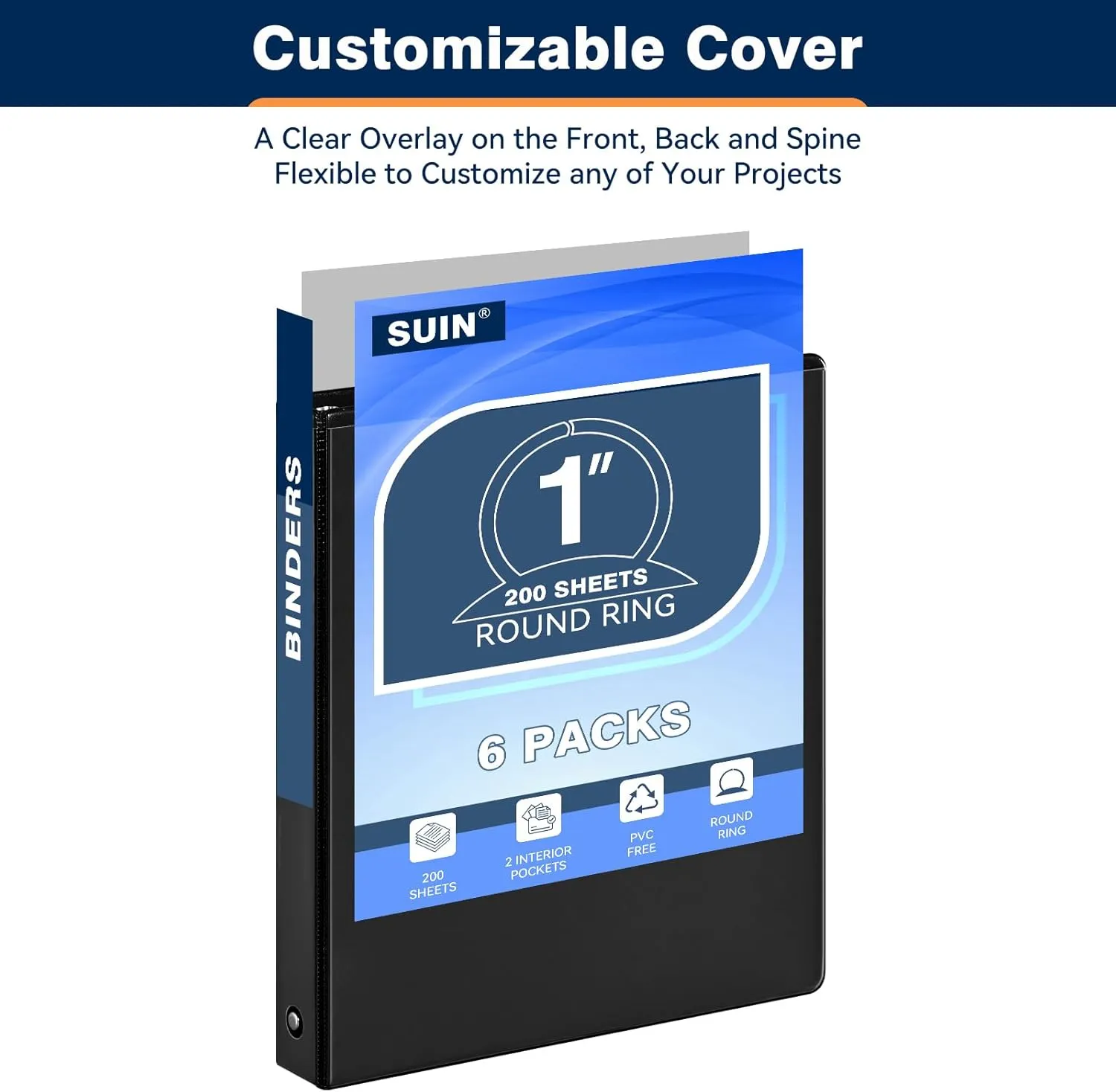 1-inch 3 Ring Binder with 2 Interior Pockets, 1'' Basic Binders Holds US Letter Size 8.5'' x 11'' Paper - Versatile Binders for Office, Home, and School Use, 6 Pack (Black)