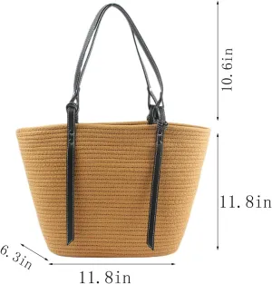 1 Pcs Women's Single Shoulder Straw Purse Handmade Weaving Shoulder Bag for Summer Beach Resorts Travel Journe (khakir)