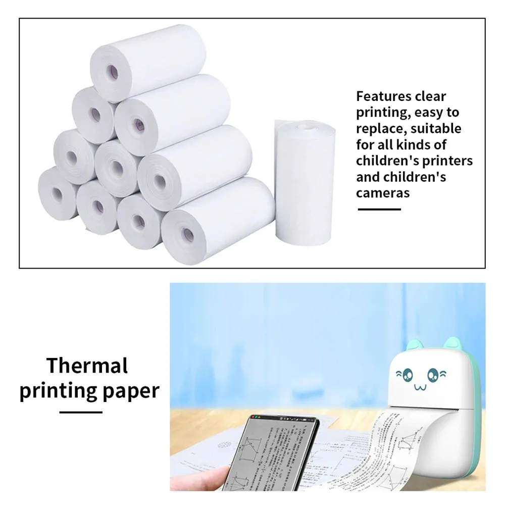10 Rolls 57x25mm Thermal Paper for Kids Instant Print Camera - White Replacement Printing Paper Accessories