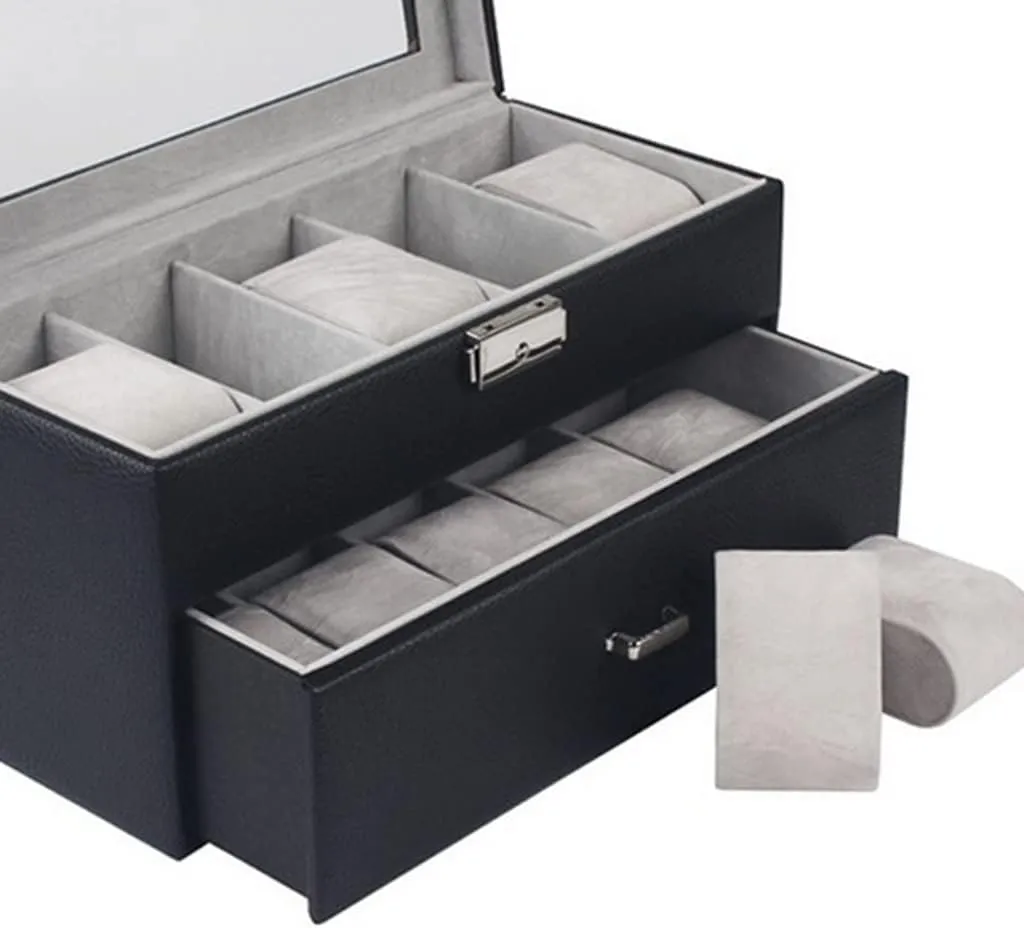 10 Slot Leather Watch Box Jewelry Display Drawer Watch Showcase with Lid (Color : Brown, Size : One Size) (Brown One Size)
