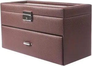 10 Slot Leather Watch Box Jewelry Display Drawer Watch Showcase with Lid (Color : Brown, Size : One Size) (Brown One Size)
