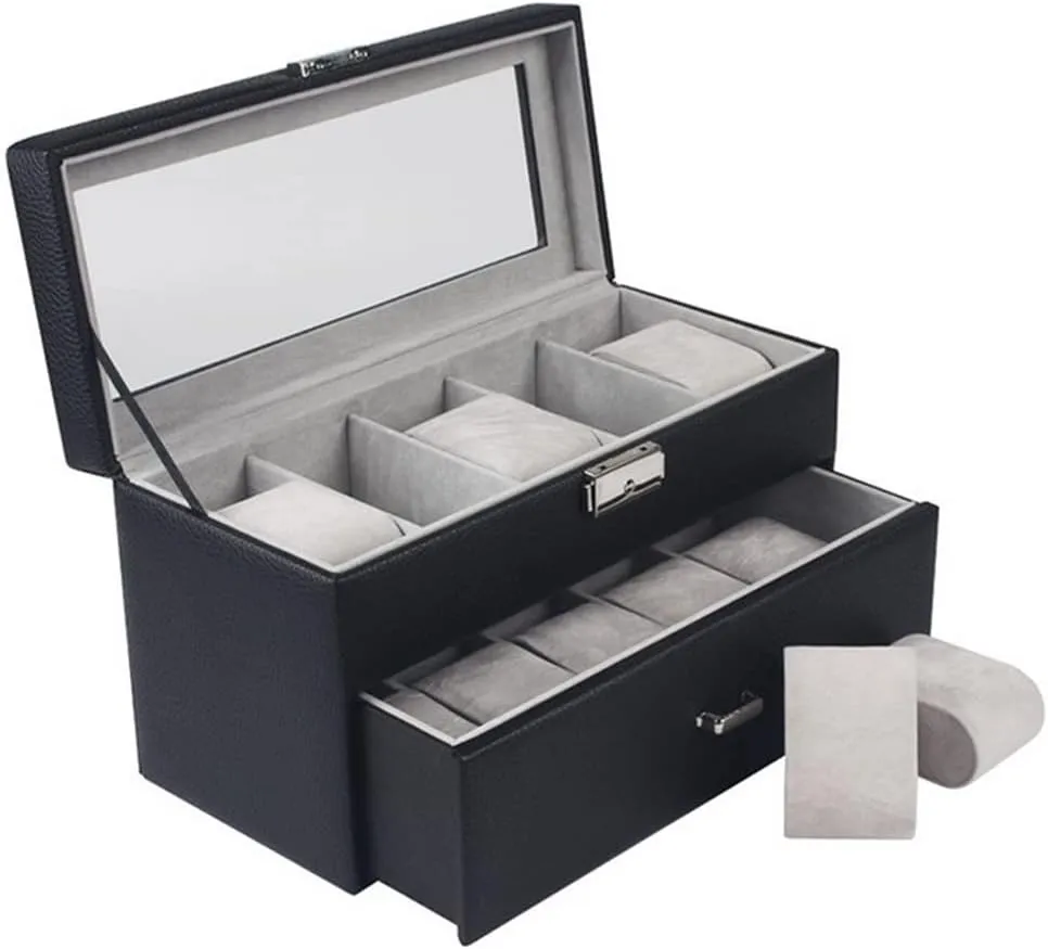 10 Slot Leather Watch Box Jewelry Display Drawer Watch Showcase with Lid (Color : Brown, Size : One Size) (Brown One Size)