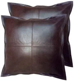 100% Lambskin Leather Pillow Cover - Sofa Cushion Case - Decorative Throw Covers for Living Room & Bedroom, (18 X 18'' Pack of 2, Brown Antique)