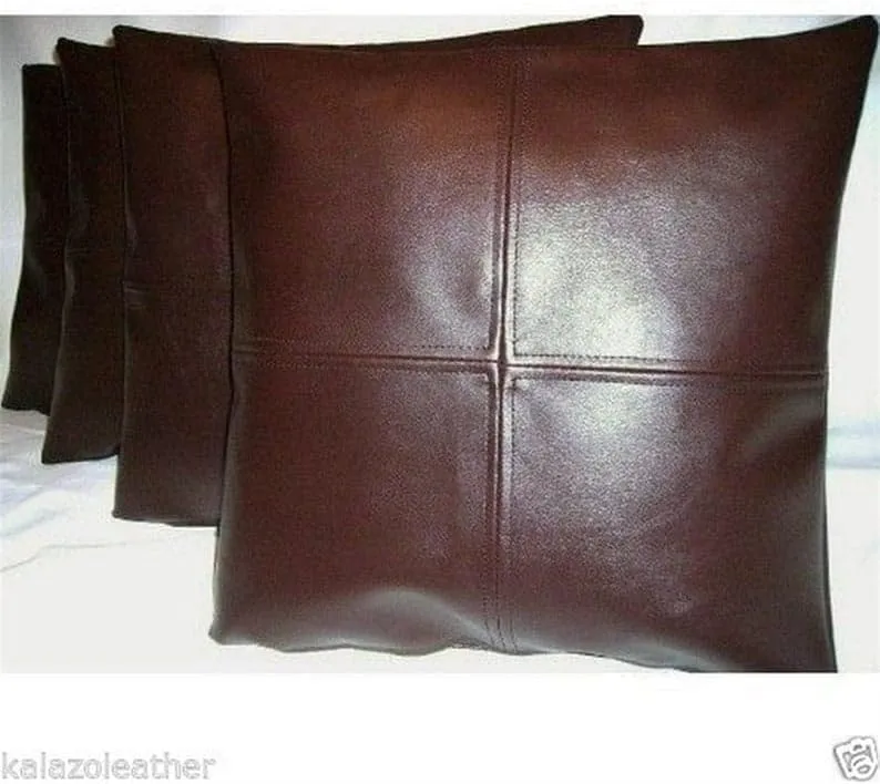 100% Lambskin Leather Pillow Cover - Sofa Cushion Case - Decorative Throw Covers for Living Room & Bedroom, (18 X 18'' Pack of 2, Brown Antique)