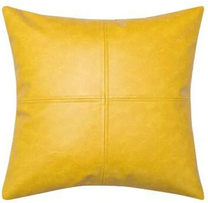 100% Lambskin Leather Pillow Cover - Sofa Cushion Case - Decorative Throw Covers for Living Room & Bedroom, (18 X 18'' Pack of 2, Yellow)