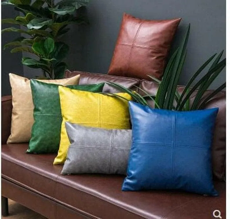 100% Lambskin Leather Pillow Cover - Sofa Cushion Case - Decorative Throw Covers for Living Room & Bedroom, (18 X 18'' Pack of 2, Yellow)