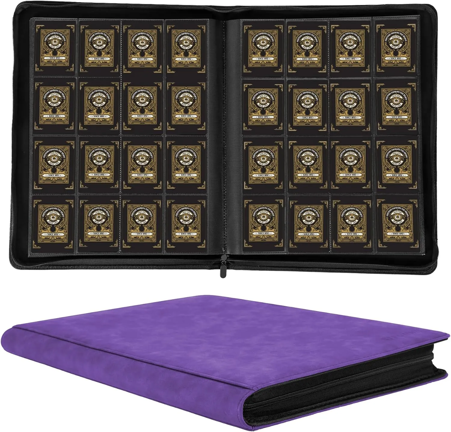 1000  Pockets Trading Card Binder, 16 Pockets Trading Card Binder Ringless Side Loading Trading Card Album Folder for TCG,MTG,Sports Cards(Purple)