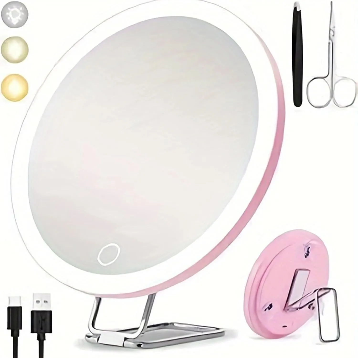 10/20/30X Magnifying Mirror with LED Light 360°Rotation Portable Magnifying Mirror Wall Hanging Handheld Desktop Makeup Mirror for Men Women Magnified Vanity Mirror White 30X