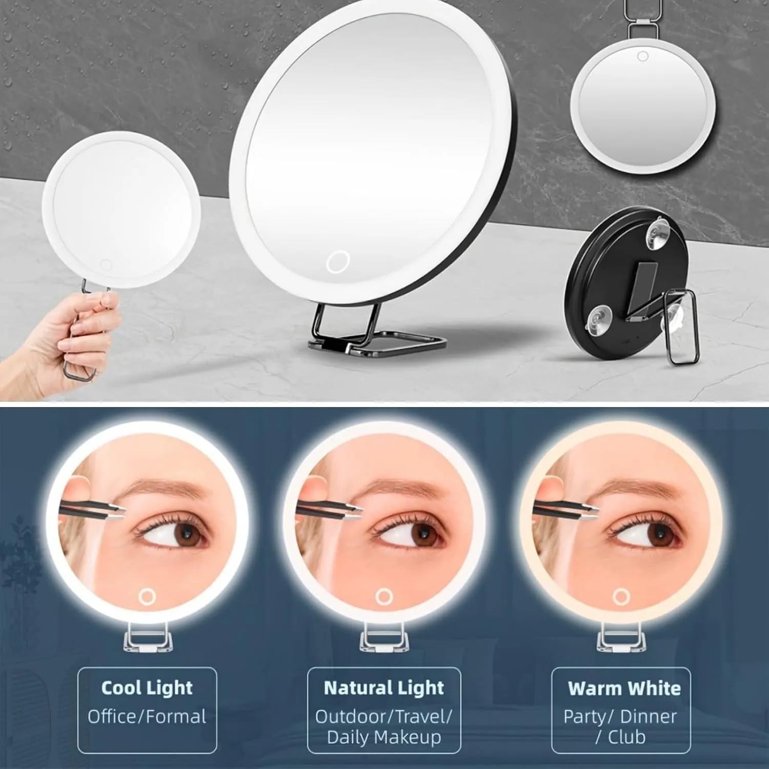 10/20/30X Magnifying Mirror with LED Light 360°Rotation Portable Magnifying Mirror Wall Hanging Handheld Desktop Makeup Mirror for Men Women Magnified Vanity Mirror White 30X