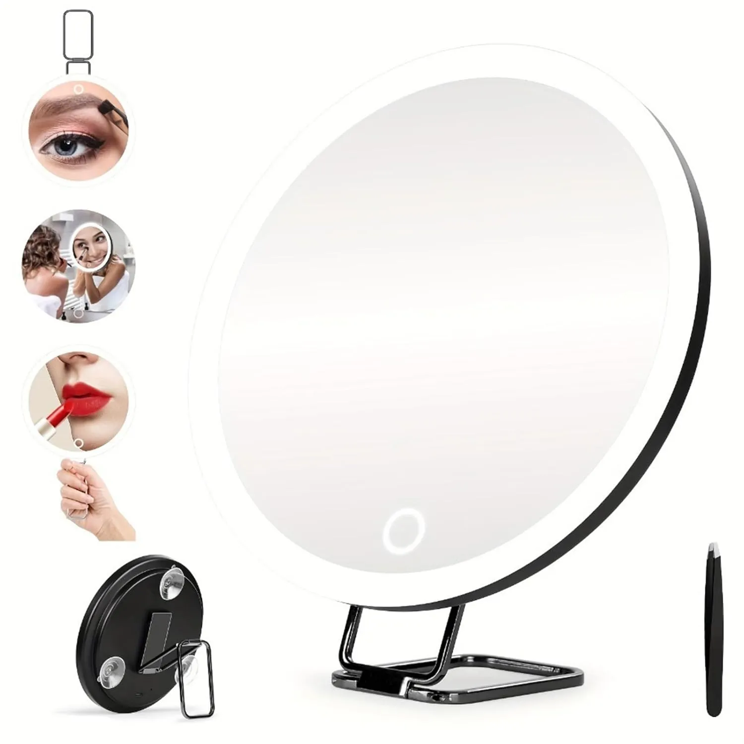 10/20/30X Magnifying Mirror with LED Light 360°Rotation Portable Magnifying Mirror Wall Hanging Handheld Desktop Makeup Mirror for Men Women Magnified Vanity Mirror White 30X