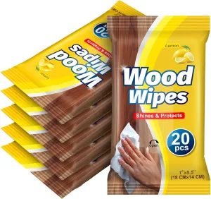 12 Pcs Care Wood Surfaces Wipes 240 Count Furniture Polish Cleaner Shines and Protects Wipe Lemon Scent Floor Wipes for Kitchen Bathroom Furniture Wood Floors Cabinet Cleaning