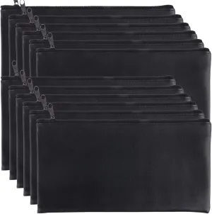 12 Pieces Bank Bag Money Pouch Security Bank Deposit Bag with Zipper for Cash Money, Check Wallet, Cosmetics, Tools 11x6 inch (Black  Blue) (Black)