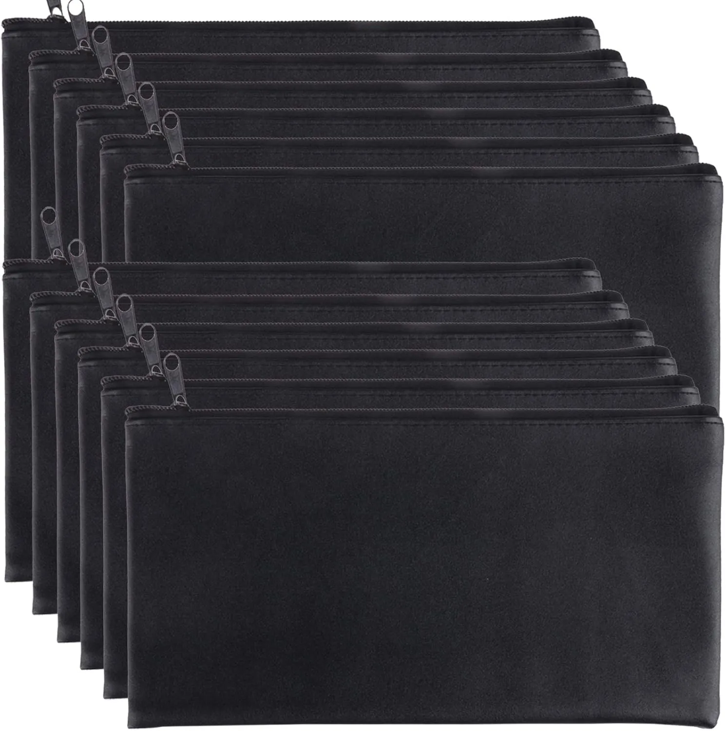 12 Pieces Bank Bag Money Pouch Security Bank Deposit Bag with Zipper for Cash Money, Check Wallet, Cosmetics, Tools 11x6 inch (Black  Blue) (Black)