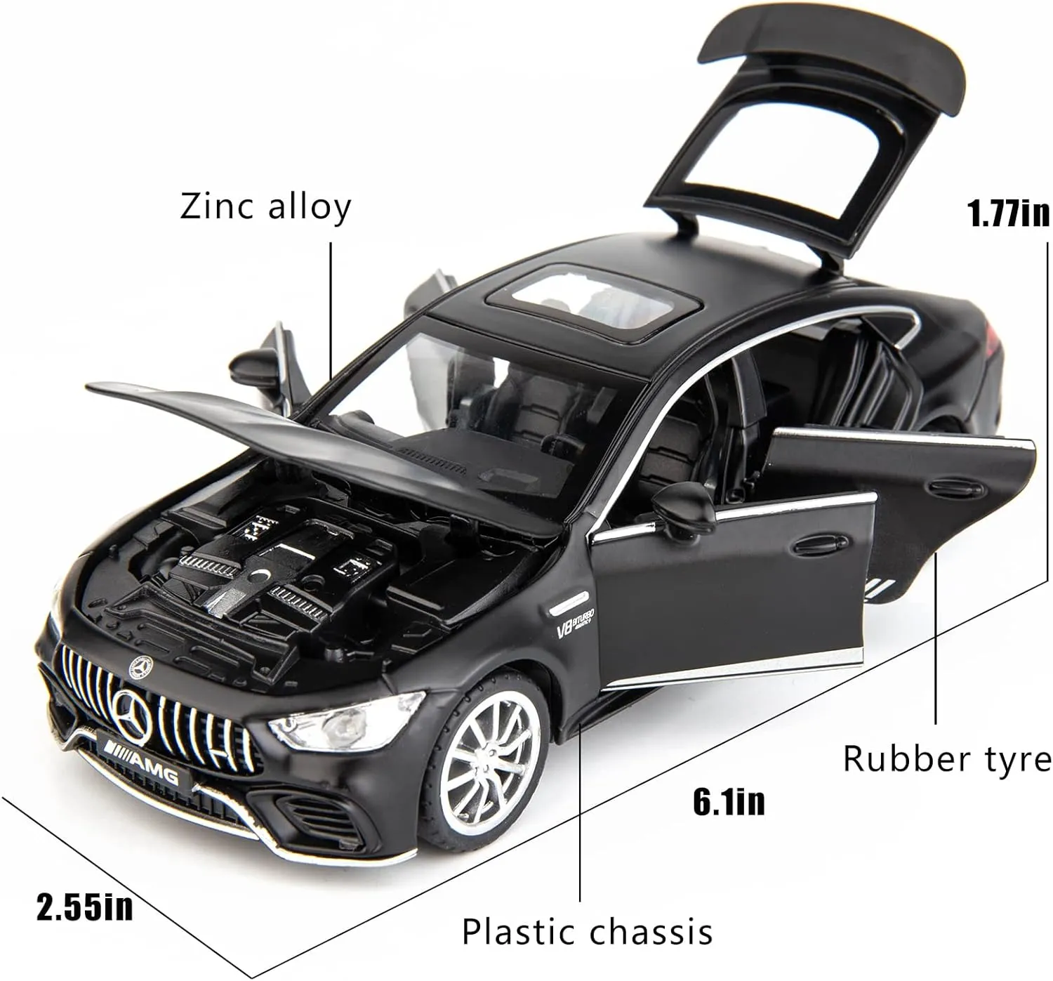 1/32 Benz AMG GT63 Model Car Alloy Diecast Pull Back Toy Car with Sound and Light Door Can Be Opened Toy Vehicle for Kids Gift(Black)
