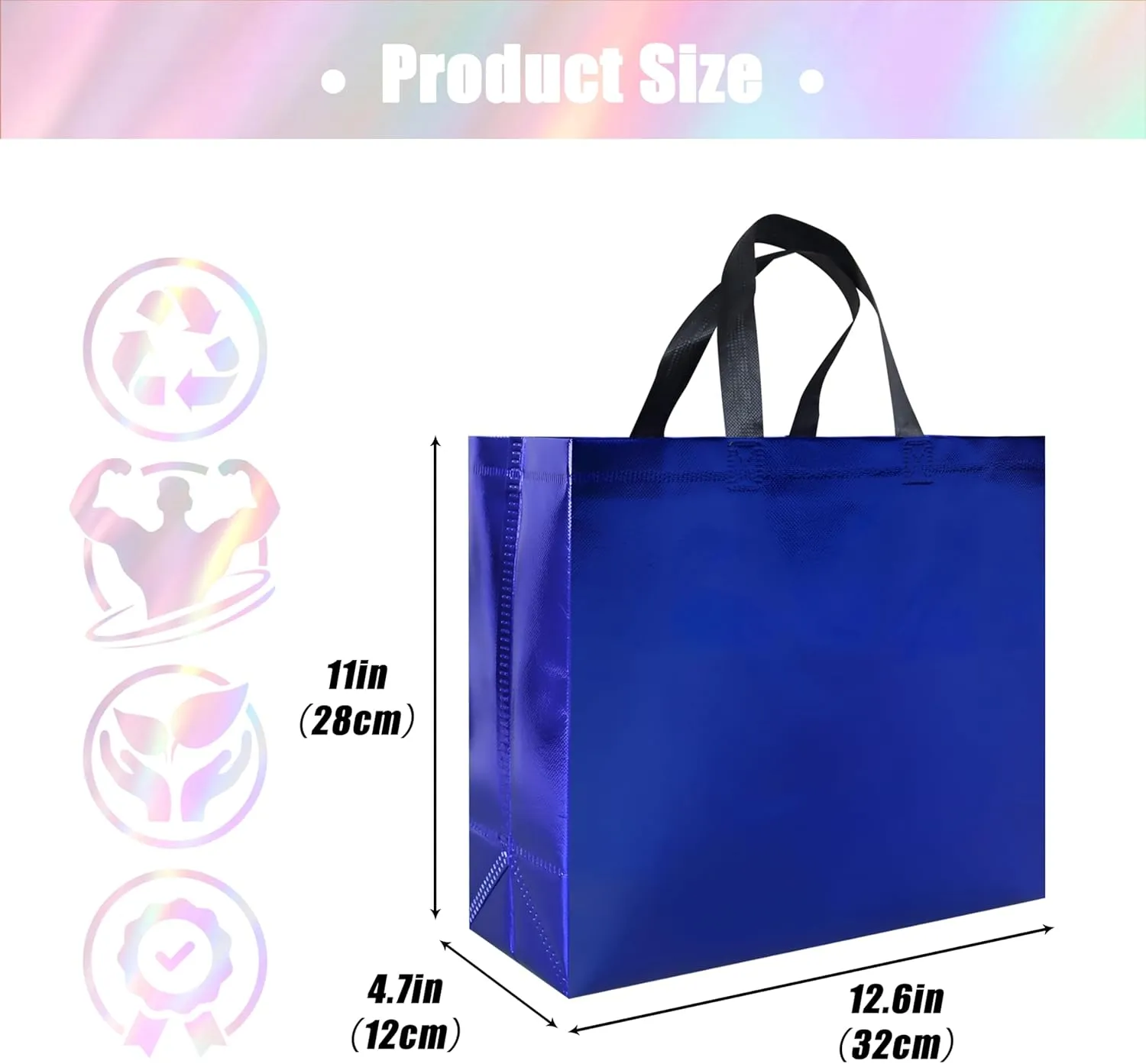 15 Pcs Glossy Blue Reusable Gift Bags with Handle, Non-woven Party Gift Bags Bulk with Sturdy Base for Birthday, Wedding, Easter, Holiday-12.6 x 4.7 x 11 In