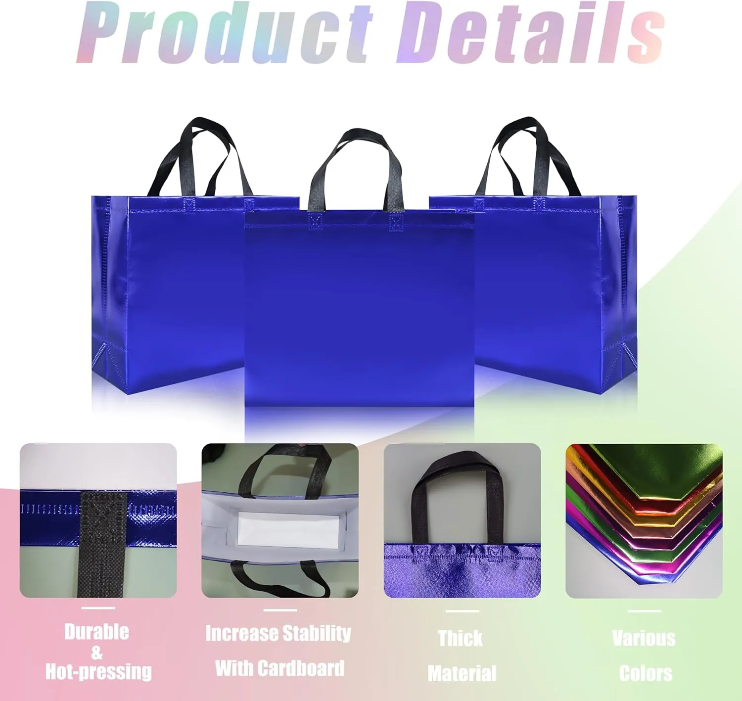 15 Pcs Glossy Blue Reusable Gift Bags with Handle, Non-woven Party Gift Bags Bulk with Sturdy Base for Birthday, Wedding, Easter, Holiday-12.6 x 4.7 x 11 In