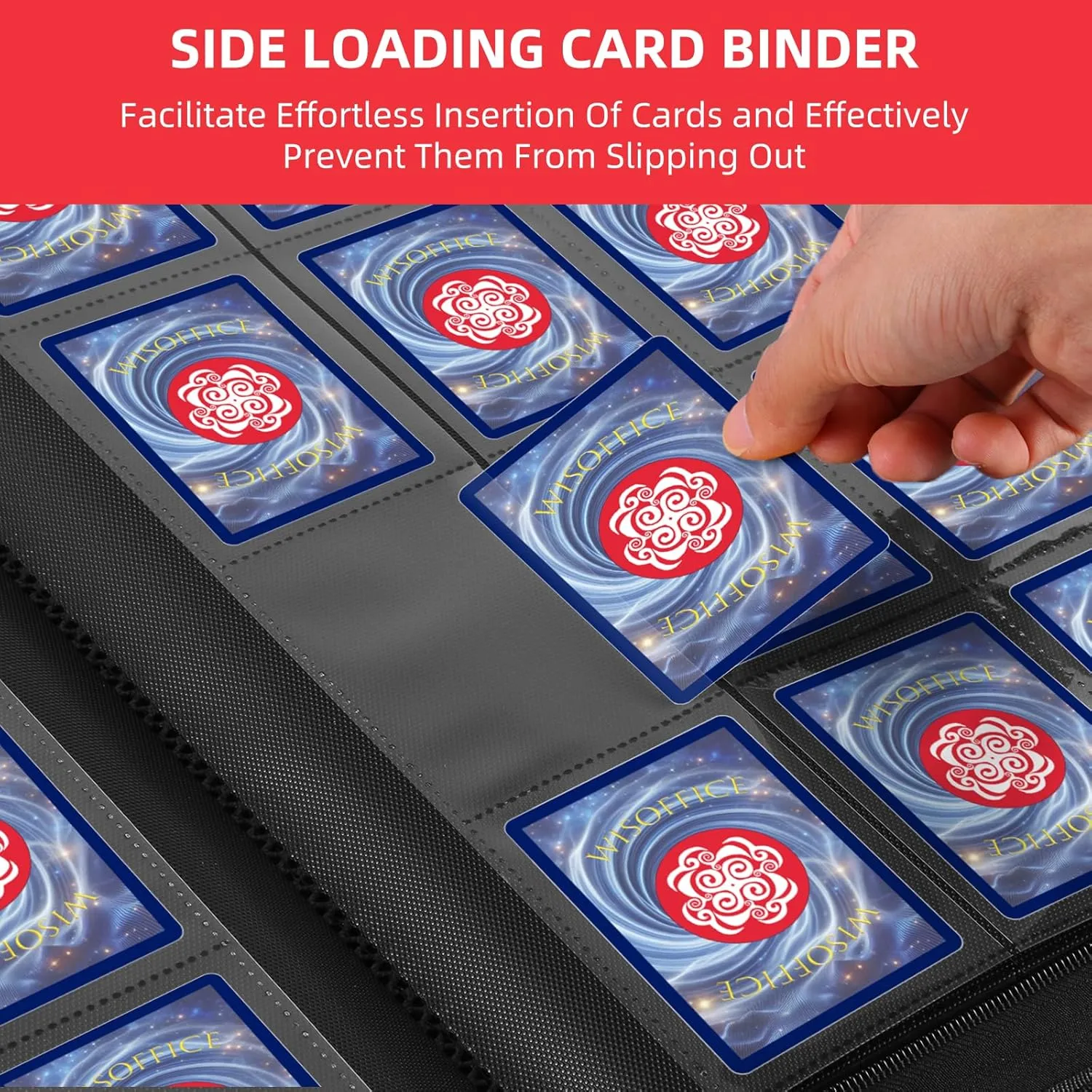 16 Pockets Card Binder, Premium PU Cover Trading Card Binder 1000 Pockets, Side Loading Card Collection Album Holder Ringless for MTG, Football, Baseball, Sports Card, Red