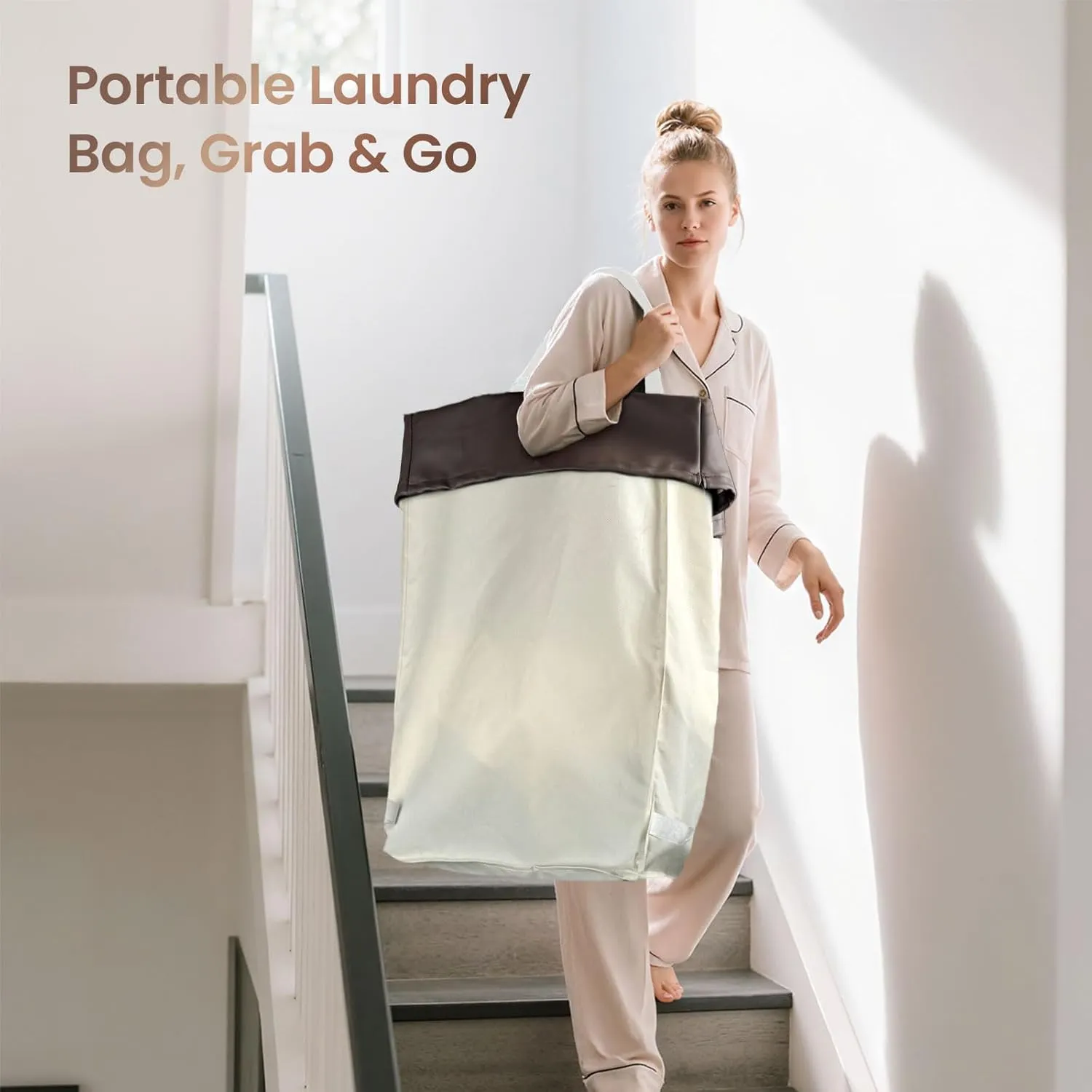 160L Laundry Hamper with Wheels and Handle, 2-Section Rolling Hamper for Laundry, Large Laundry Basket with Wheels, Rolling Laundry Basket Clothes Hamper for Home, Bathroom and Dorm(Beige)