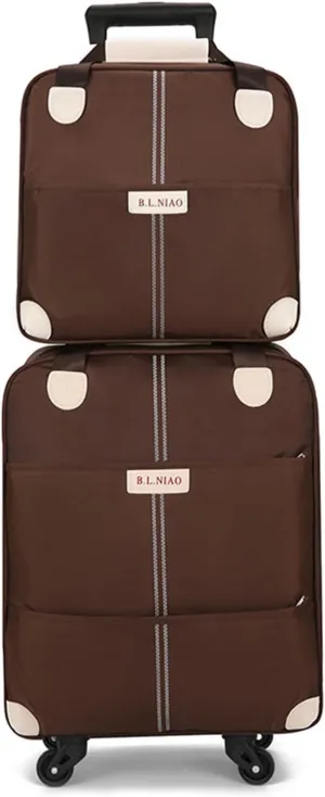 18 Inch Softside Upright Carry On Luggage Set with Duffel Bag, Lightweight Carry on Suitcase with Spinner Wheels, Family Travel Suitcase Set for Women Men - Airline Approved, Brown