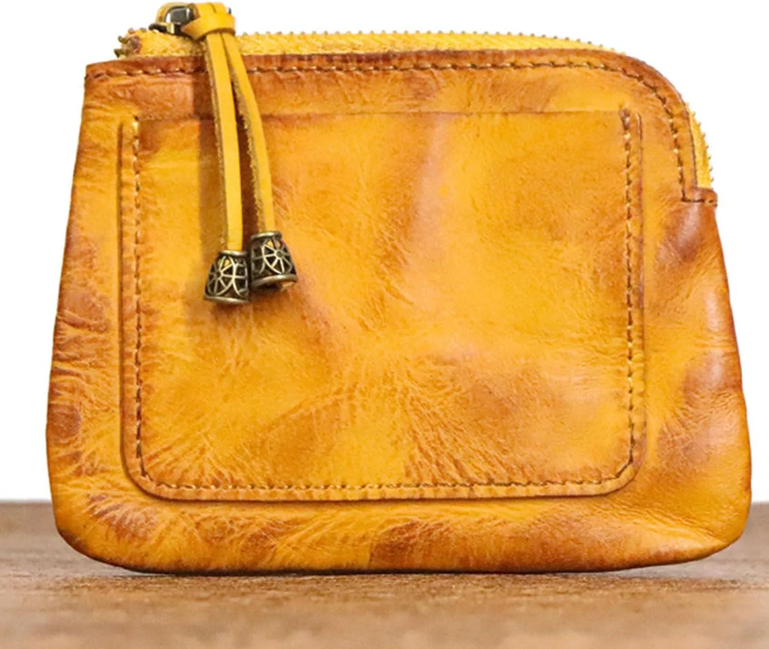 1PCS Mini Coin Purse for Women Zipper Leather Coin Purse Leather Change Purse Coin Purse for Coins and Various Cards Leather Coin Pouch (Yellow)