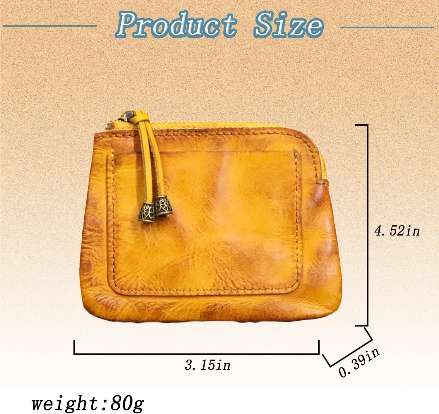 1PCS Mini Coin Purse for Women Zipper Leather Coin Purse Leather Change Purse Coin Purse for Coins and Various Cards Leather Coin Pouch (Yellow)