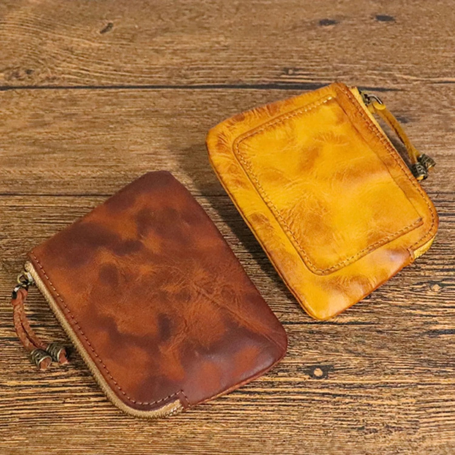 1PCS Mini Coin Purse for Women Zipper Leather Coin Purse Leather Change Purse Coin Purse for Coins and Various Cards Leather Coin Pouch (Yellow)
