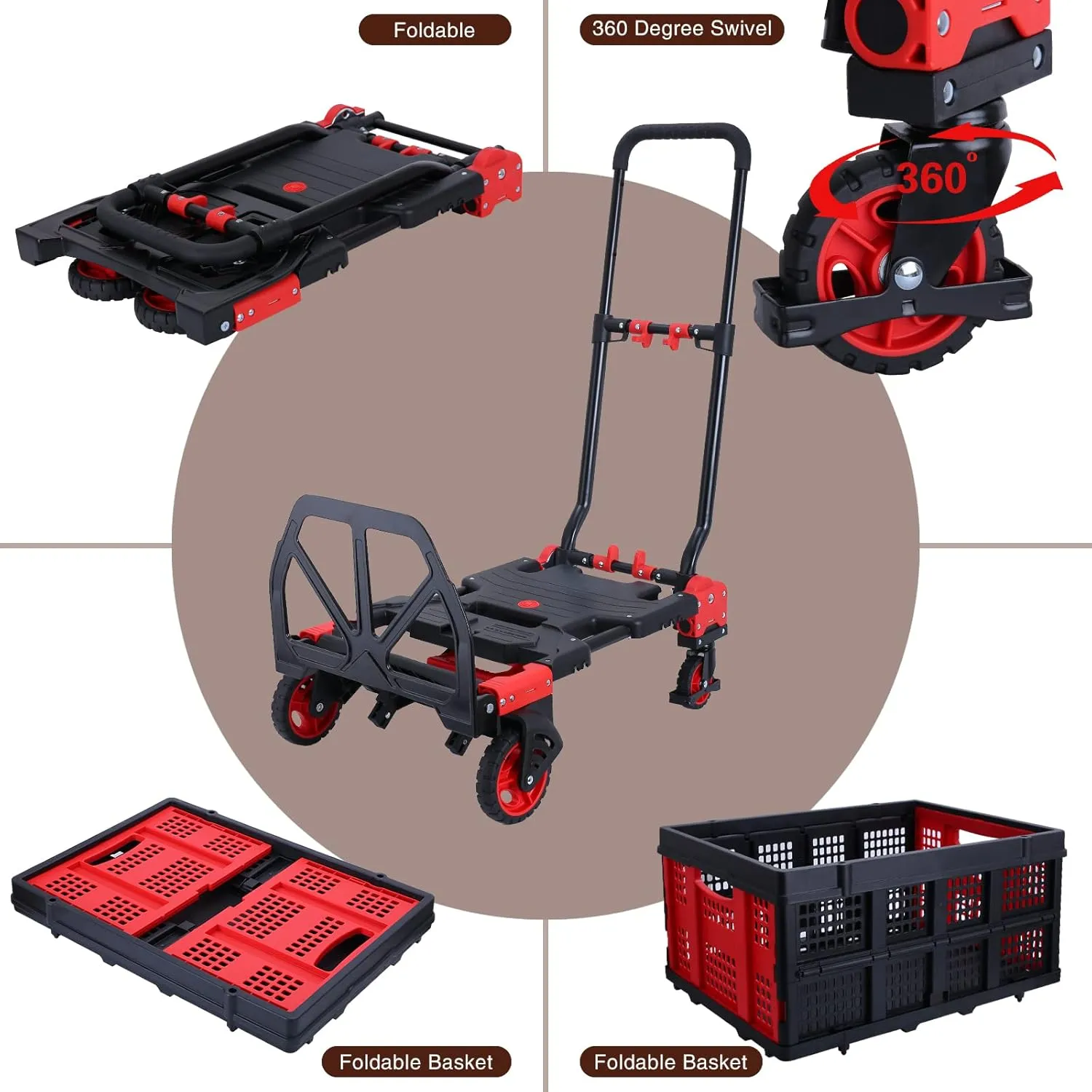 2-in-1Hand Truck Dolly Foldable with Folding Basket,330LBS Capacity Handtruck,Hand Truck Foldable Dolly with 4 Wheels,Dolly Cart with Retractable Handle,Folding Hand Cart for Moving