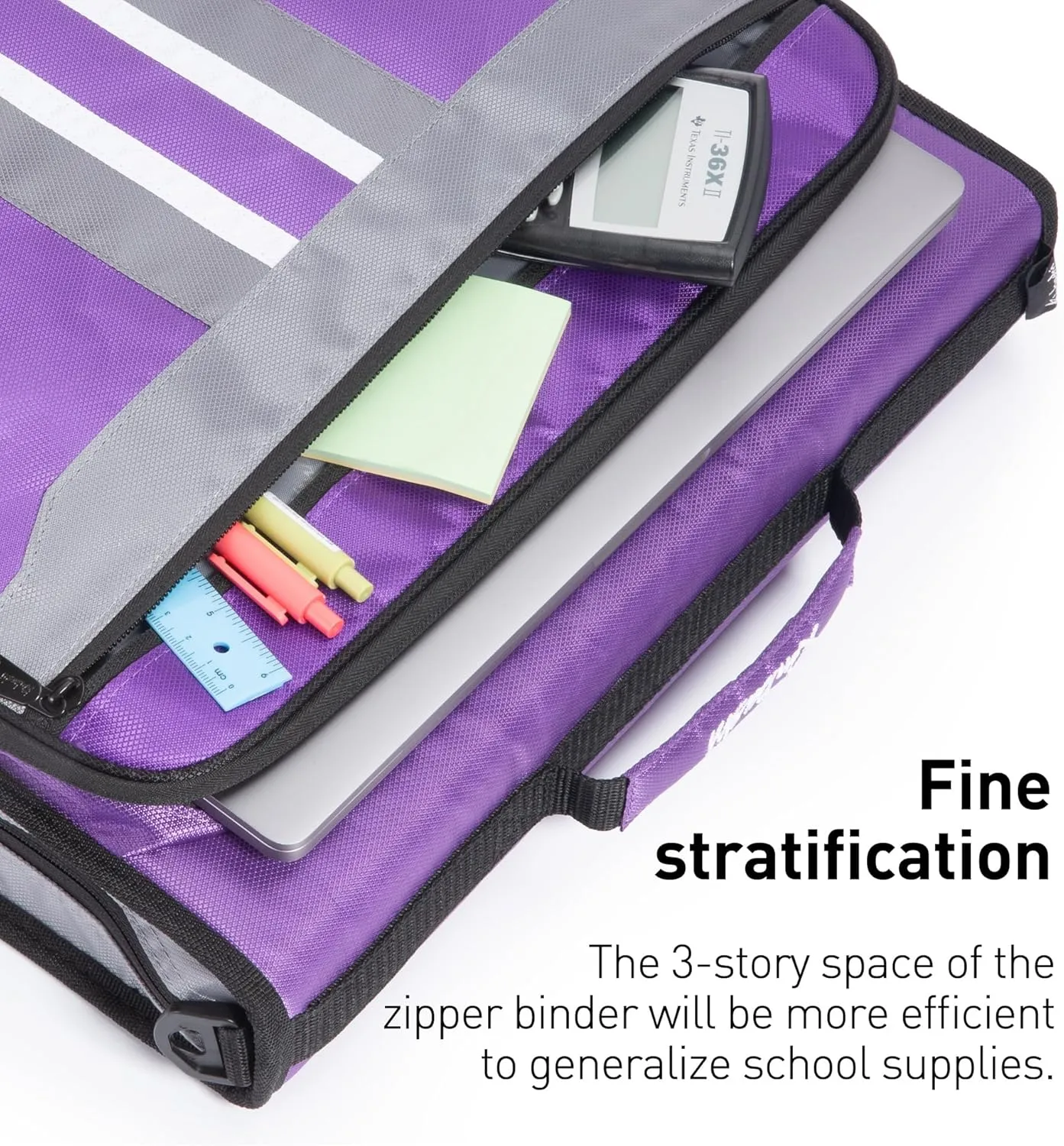 2-Inch 3 Rings Zipper Binder, Holds 15-Inch Laptop/Tablet, Handle and Shoulder Strap Included, Violet