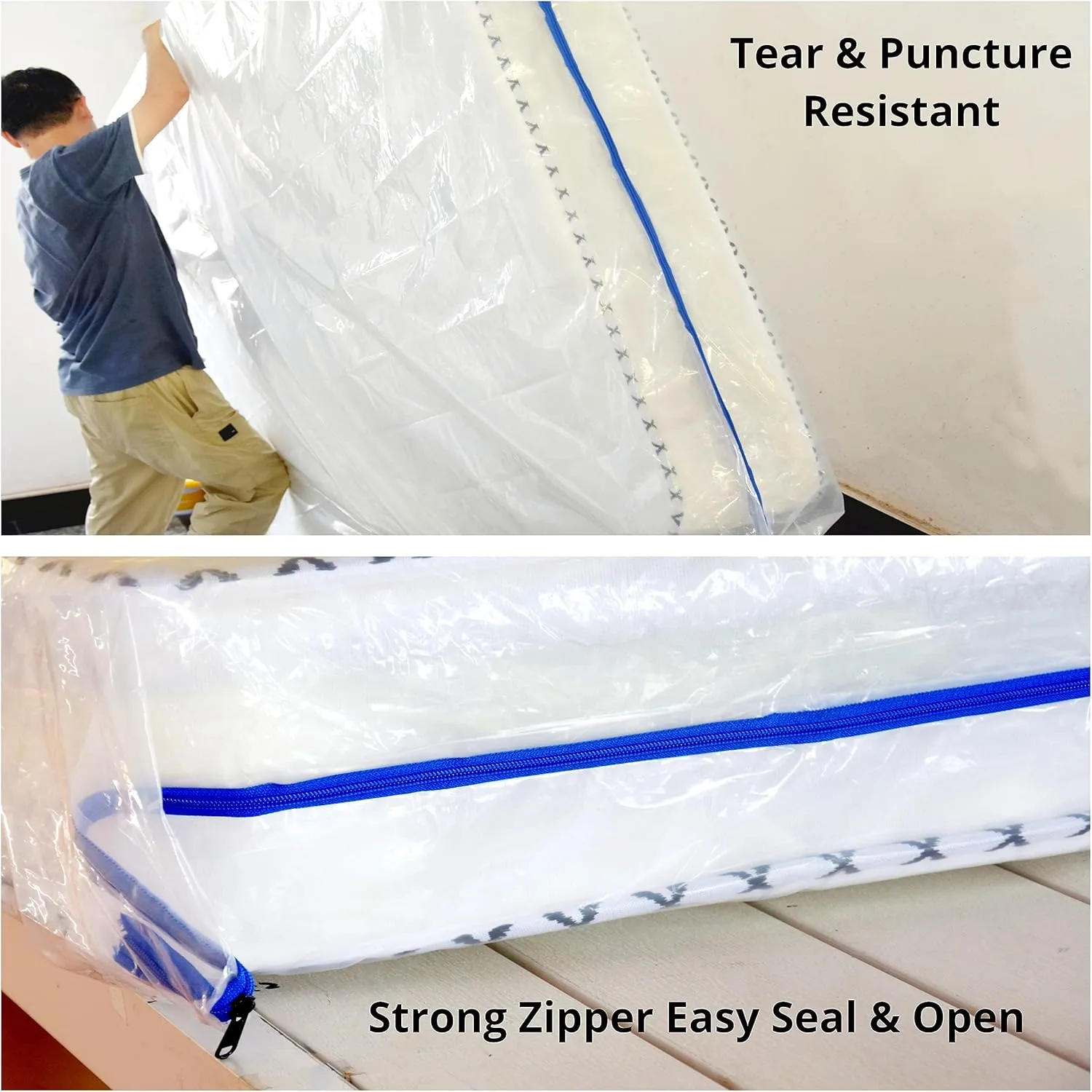 2 Pack King Mattress Bags for Moving and Storage-5 Mil Zipper Plastic Waterproof Mattress Storage Bags
