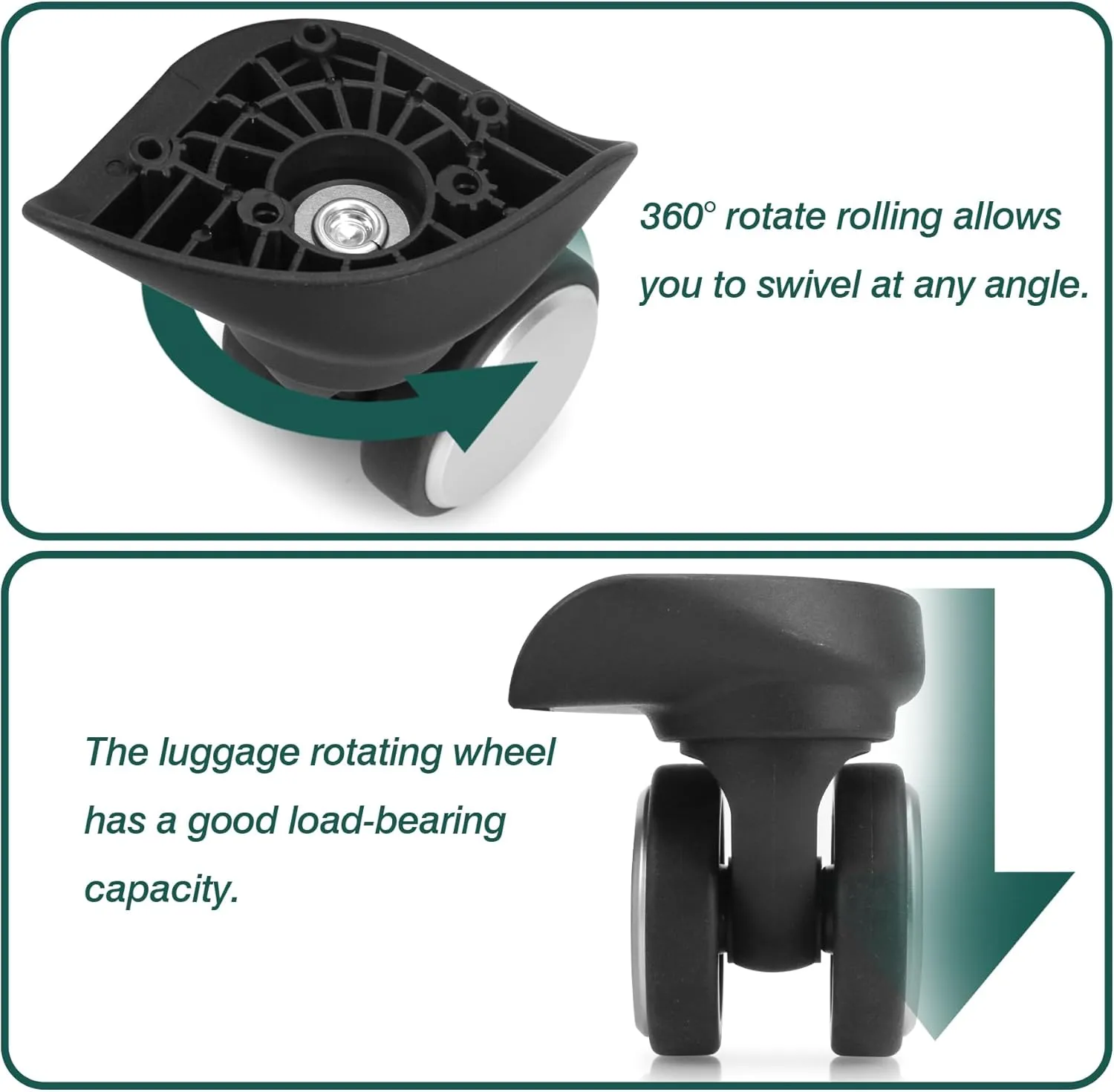 2-Pcs Luggage Wheels Replacement, Double-Row 360 Degree Wheels for DIY Repair, Mute Suitcase Casters for Travel, A137