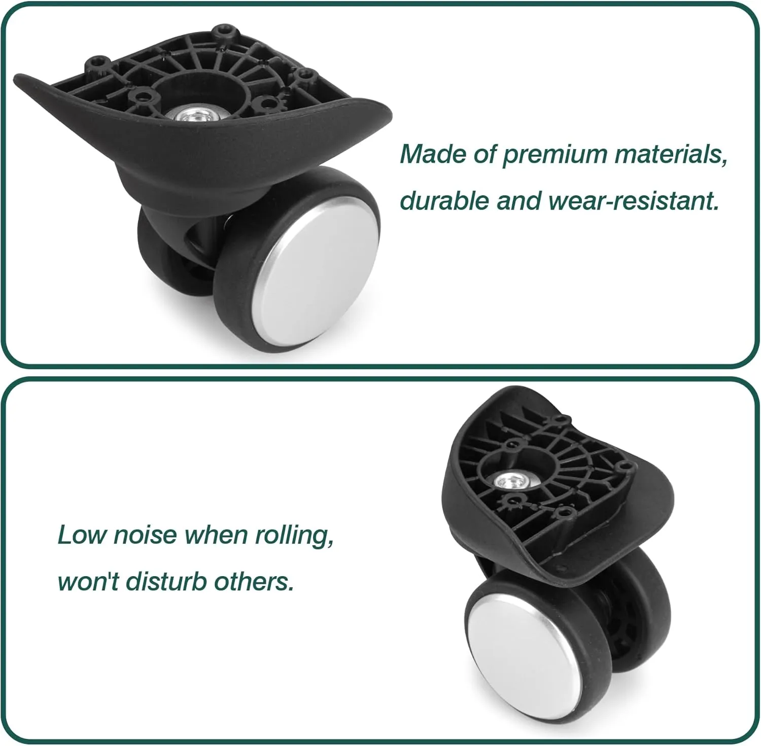 2-Pcs Luggage Wheels Replacement, Double-Row 360 Degree Wheels for DIY Repair, Mute Suitcase Casters for Travel, A137