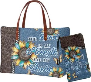 2 Pcs Purse and Wallet Set for Women Zipper Large Tote Bag Top Handle Purse with Leather Clutch