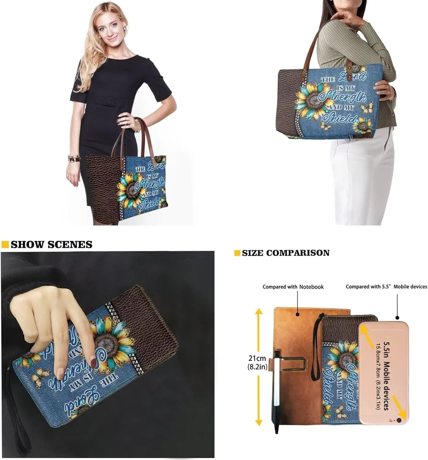 2 Pcs Purse and Wallet Set for Women Zipper Large Tote Bag Top Handle Purse with Leather Clutch