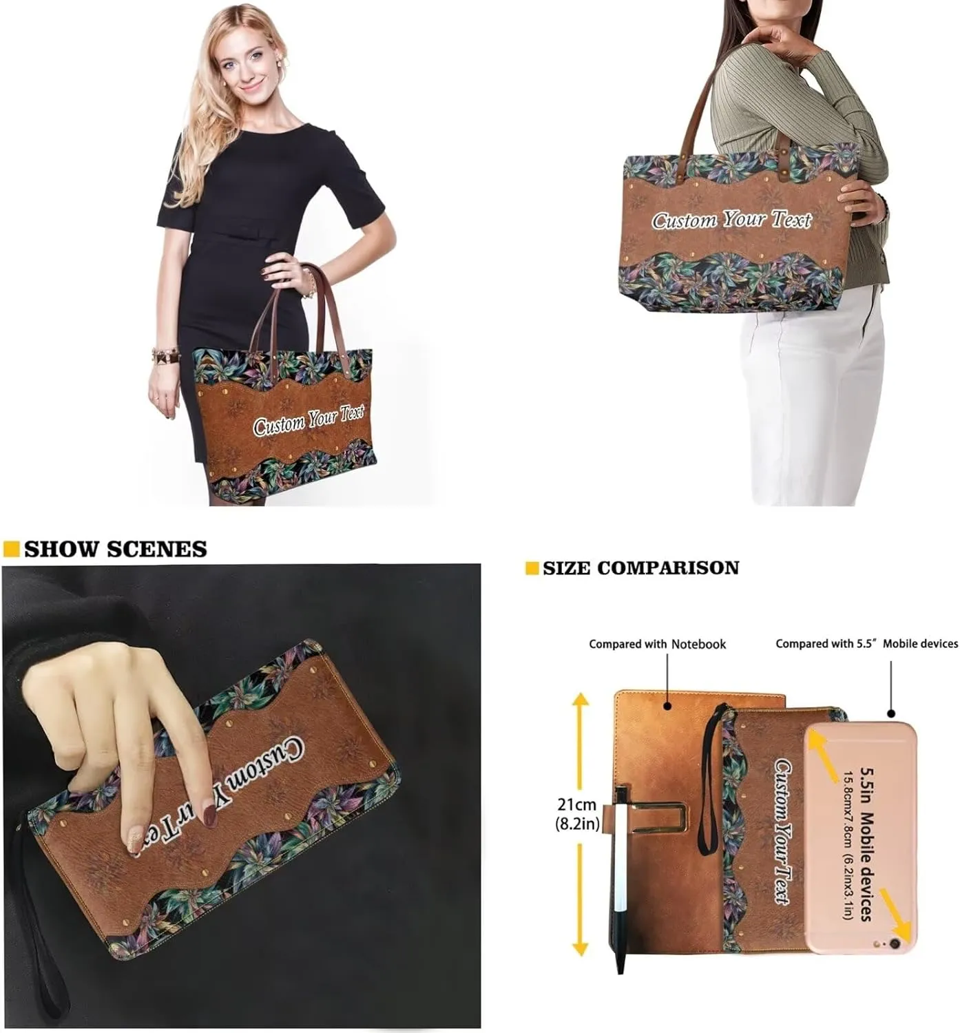 2 Pcs Purse and Wallet Set for Women Zipper Large Tote Bag Top Handle Purse with Leather Clutch