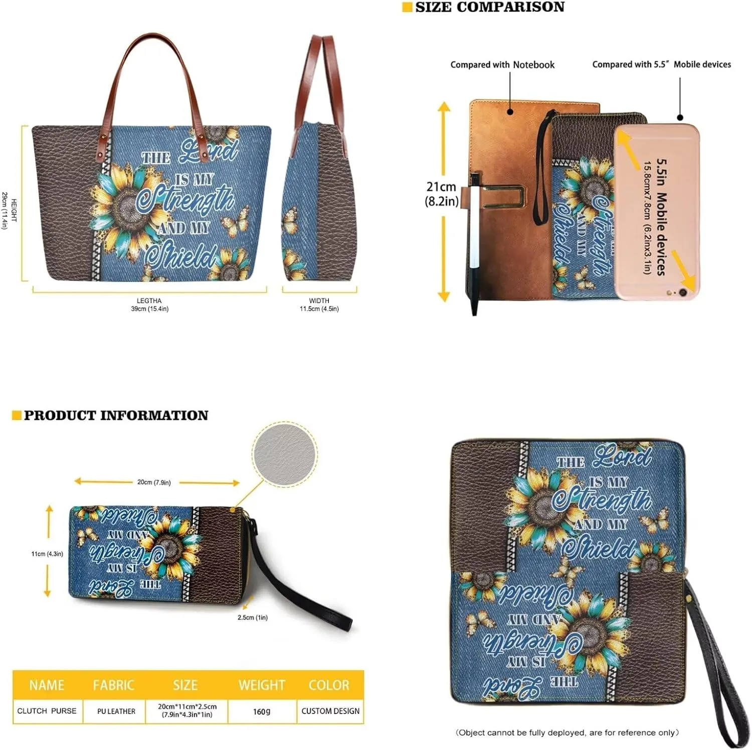 2 Pcs Purse and Wallet Set for Women Zipper Large Tote Bag Top Handle Purse with Leather Clutch