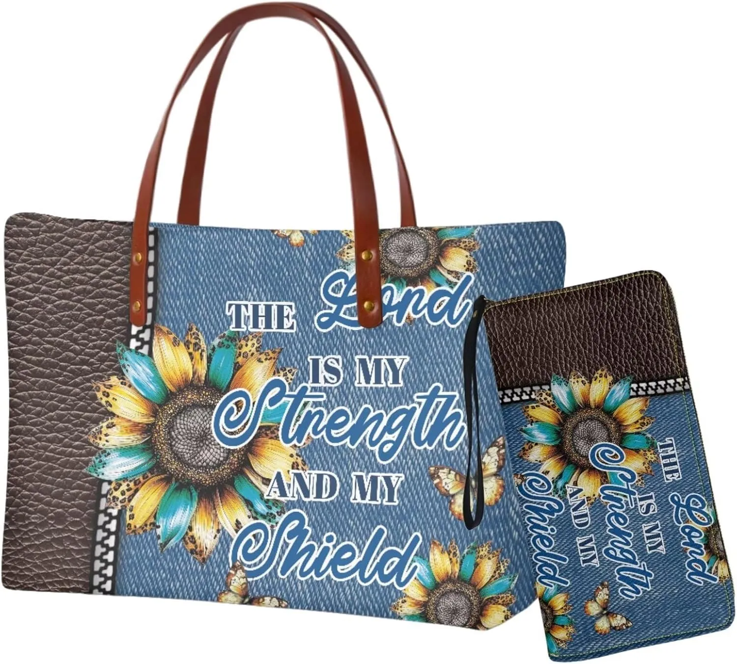 2 Pcs Purse and Wallet Set for Women Zipper Large Tote Bag Top Handle Purse with Leather Clutch
