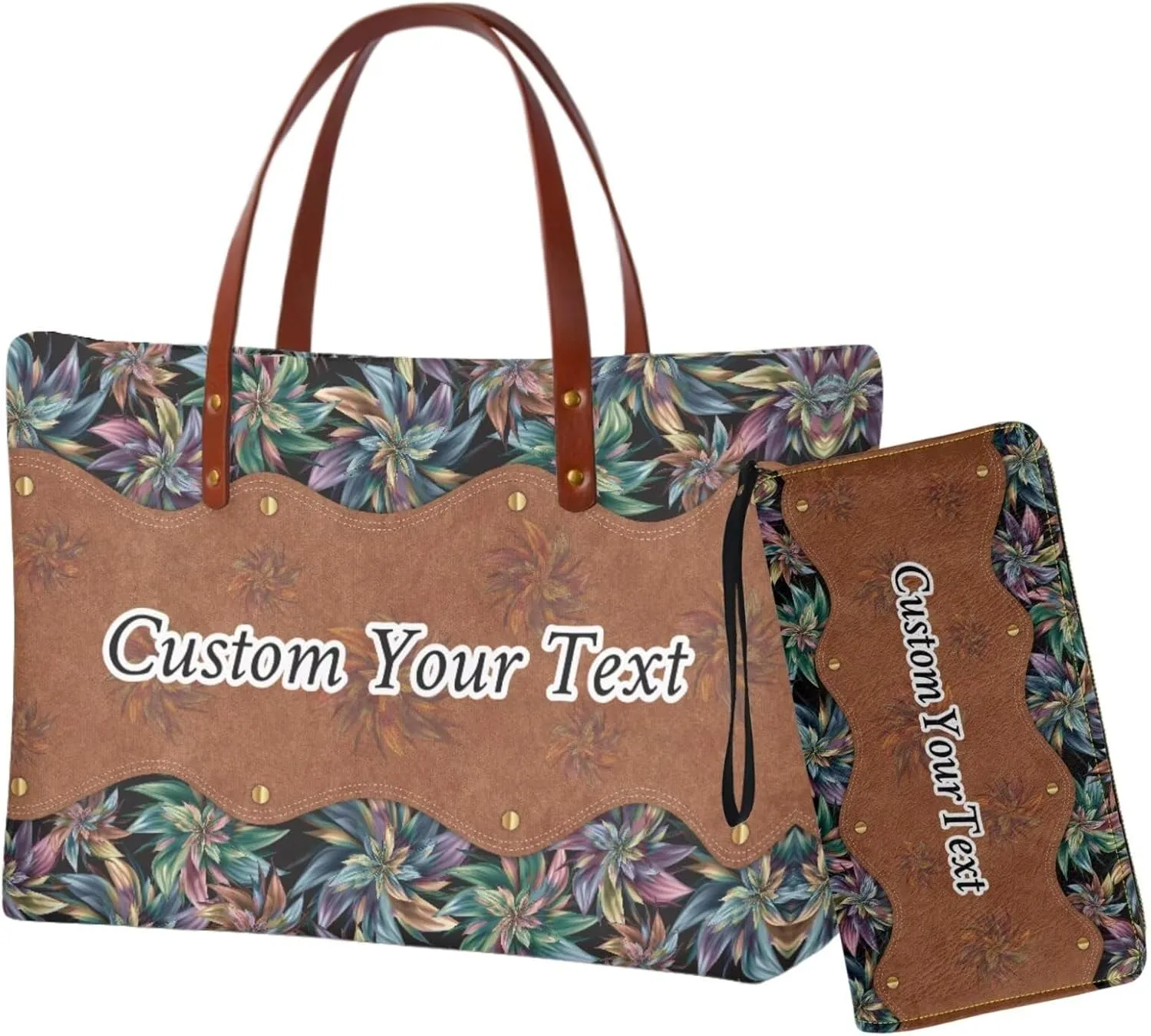 2 Pcs Purse and Wallet Set for Women Zipper Large Tote Bag Top Handle Purse with Leather Clutch