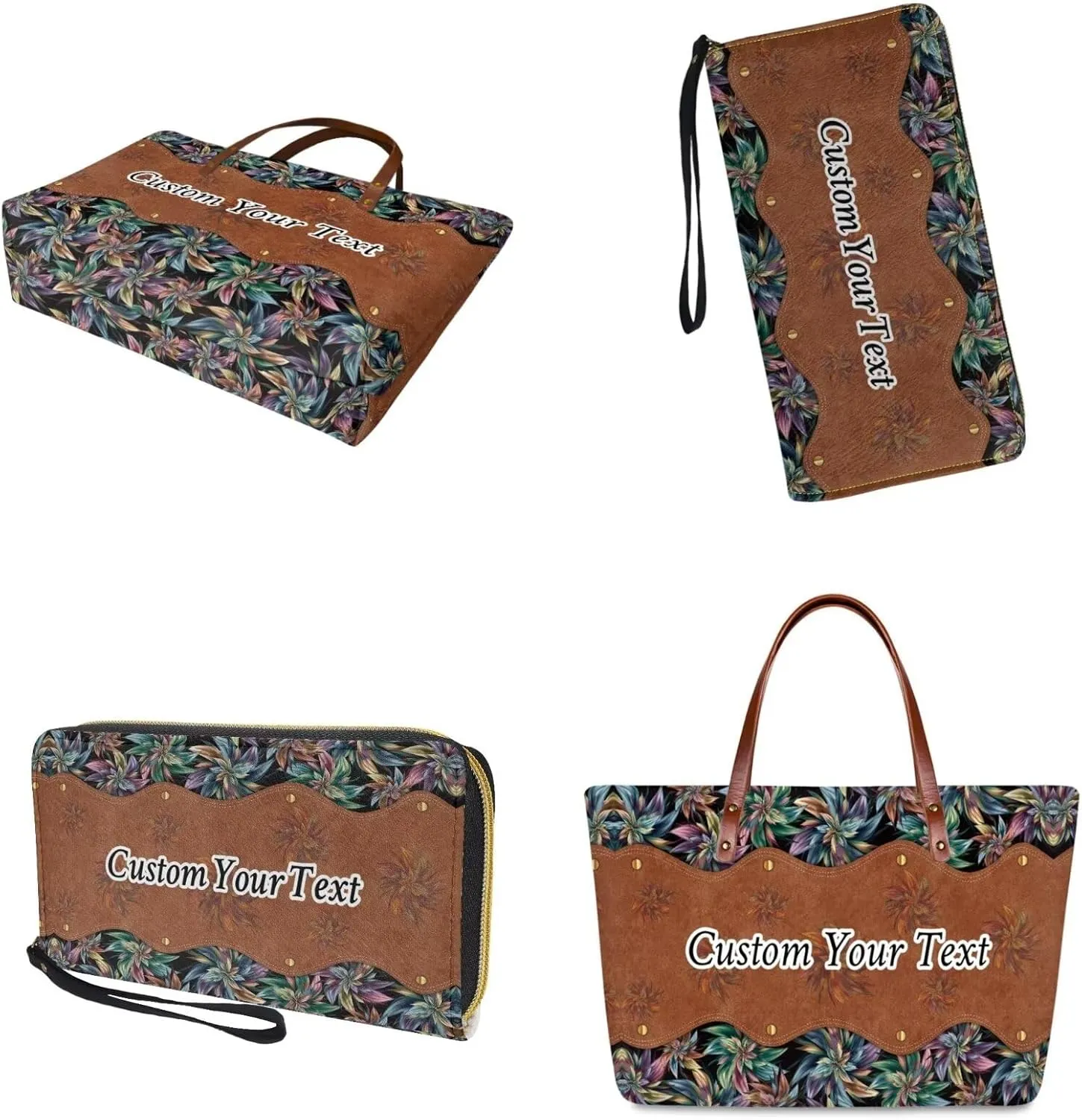 2 Pcs Purse and Wallet Set for Women Zipper Large Tote Bag Top Handle Purse with Leather Clutch