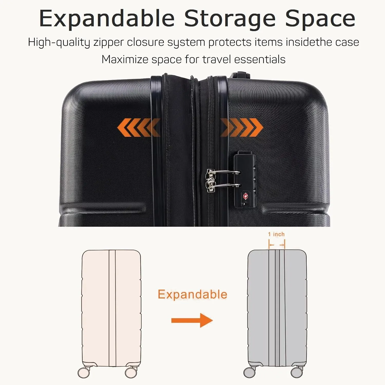 20 Inch Carry-On Luggage, Hard Shell Rolling Suitcase with TSA Lock, Expandable Lightweight Luggage with Spinner Wheels, Black