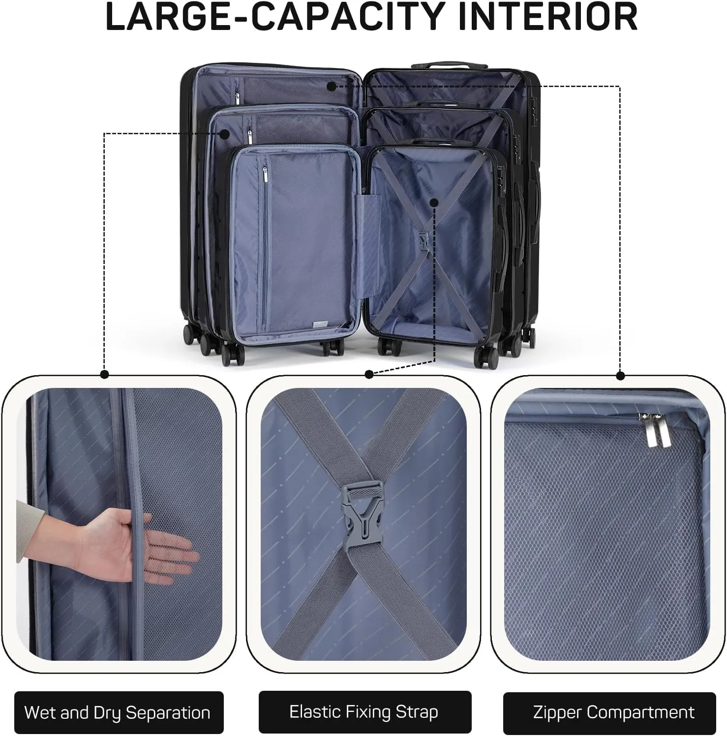 20 Inch Carry-On Luggage, Hard Shell Rolling Suitcase with TSA Lock, Expandable Lightweight Luggage with Spinner Wheels, Black