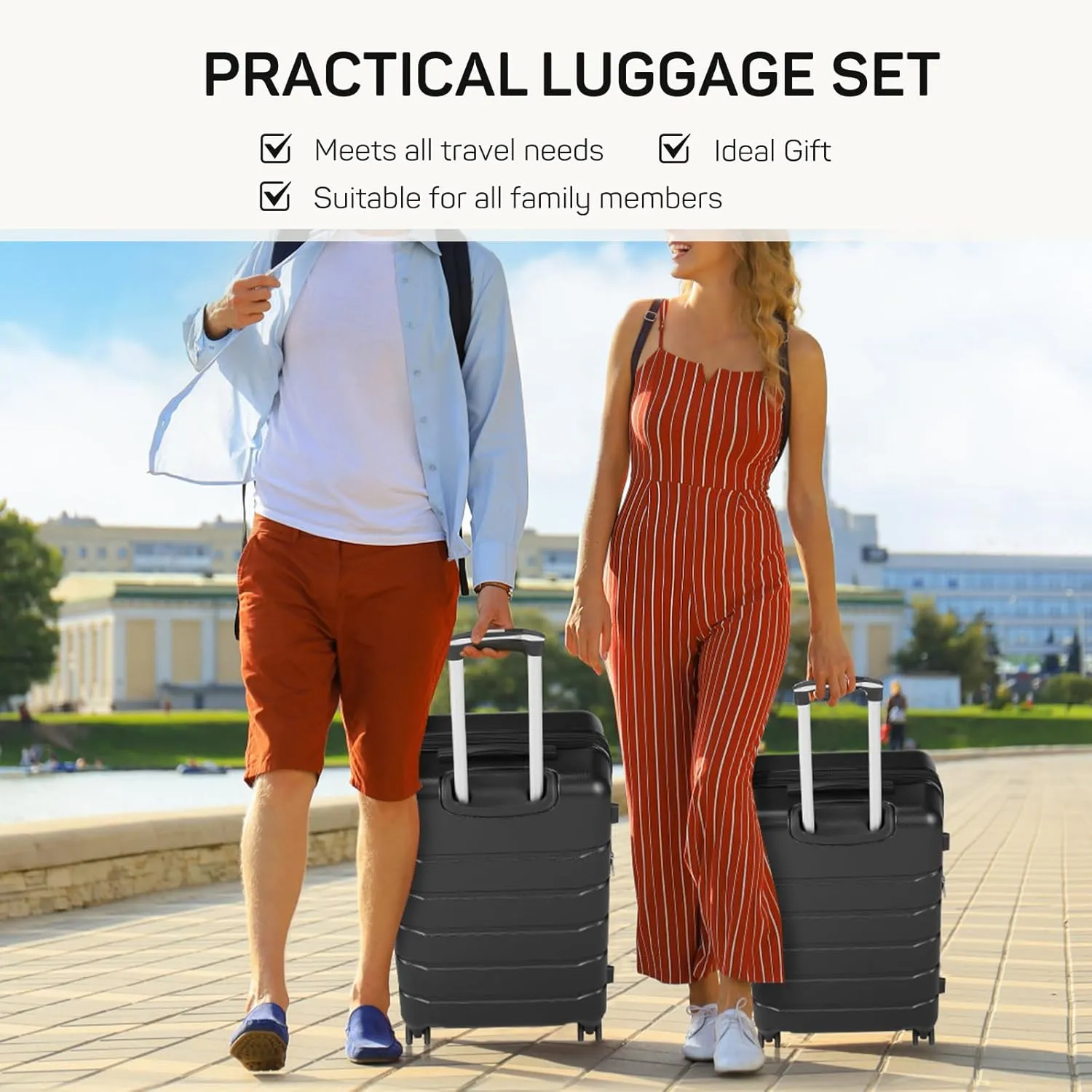 20 Inch Carry-On Luggage, Hard Shell Rolling Suitcase with TSA Lock, Expandable Lightweight Luggage with Spinner Wheels, Black