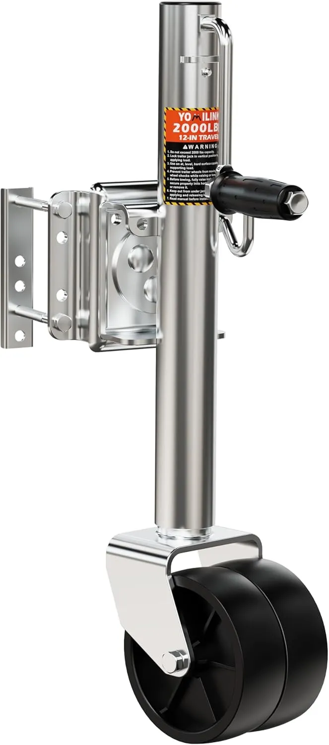 2000 lbs Trailer Jack with Dual Wheel, Heavy Duty Swivel Boat Jack, 12" Lift, Bolt-on Tongue Trailer Jack for RV Boat Trailers