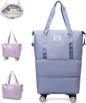 2025 New Pepepo Travel Bag with Wheels,Pepepo Large Capacity Travel Bag,Expandable Foldable Duffle Bag,Dry and Wet Separation Large Expandable Capacity (Light Blue)
