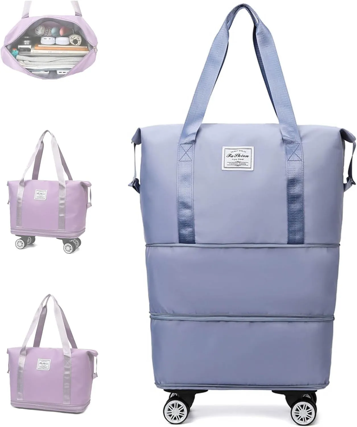 2025 New Pepepo Travel Bag with Wheels,Pepepo Large Capacity Travel Bag,Expandable Foldable Duffle Bag,Dry and Wet Separation Large Expandable Capacity (Light Blue)