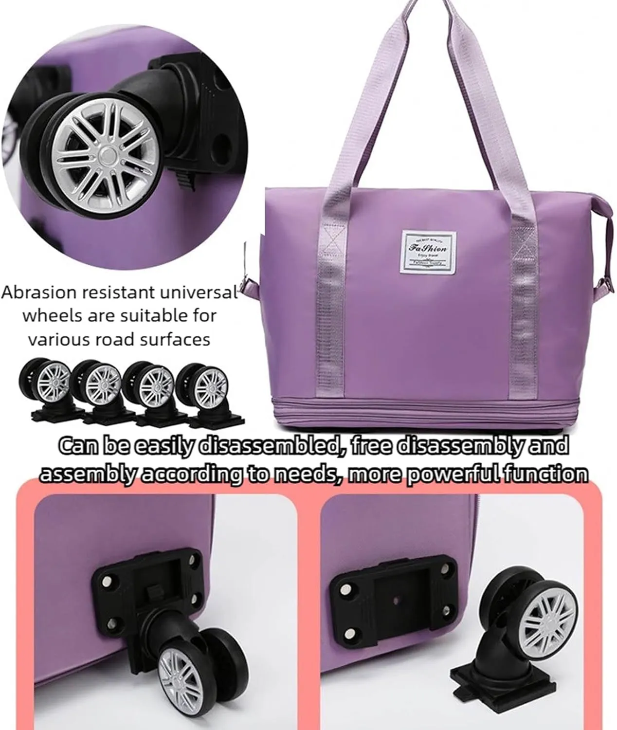 2025 New Pepepo Travel Bag with Wheels,Pepepo Large Capacity Travel Bag,Expandable Foldable Duffle Bag,Dry and Wet Separation Large Expandable Capacity (Purple)