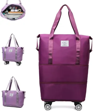 2025 New Pepepo Travel Bag with Wheels,Pepepo Large Capacity Travel Bag,Expandable Foldable Duffle Bag,Dry and Wet Separation Large Expandable Capacity (Purple)
