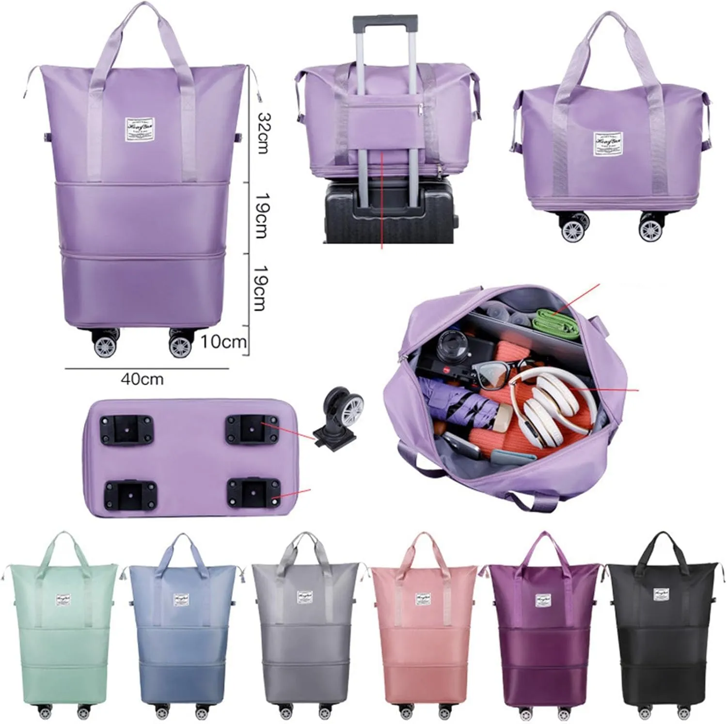 2025 New Travel Bag with Wheels, Large Capacity Travel Bag - Universal Wheel Removable, Expandable Foldable Duffle Bag, Large Capacity Wide-Open, Dry and Wet Separation (Red)