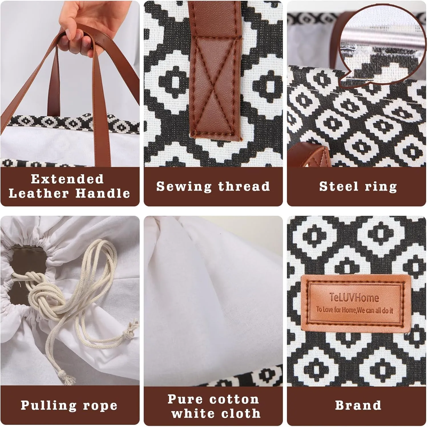 204L Drawstring Laundry Hamper Large Waterproof Laundry Basket Collapsible Laundry Bag Extended Leather Handle Clothes Storage Toy Organization (31- Classical Auspicious Decoration)