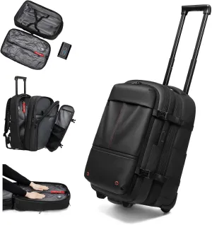 21" Carry On Luggage with Removable Vacuum Seal Bag,Expandable Vacpack Backpack with Wheels,Air Suitcase with USB Port,Pump,Lock,Rolling Luggage for Travel,Business (Black)