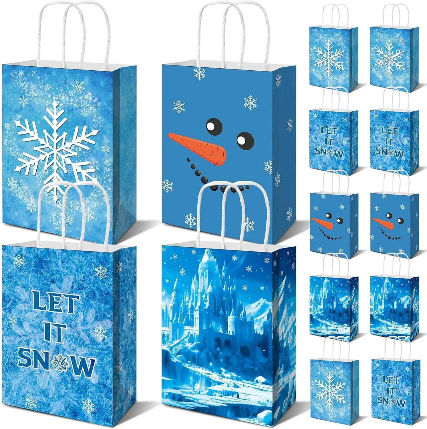 24Pcs Snowflake Party Gift Bags with Handles Winter Wonderland Goodie Candy Bags for Christmas Party Winter Holidays Princess Birthday Party Supplies (Snowflake Gift Bags)